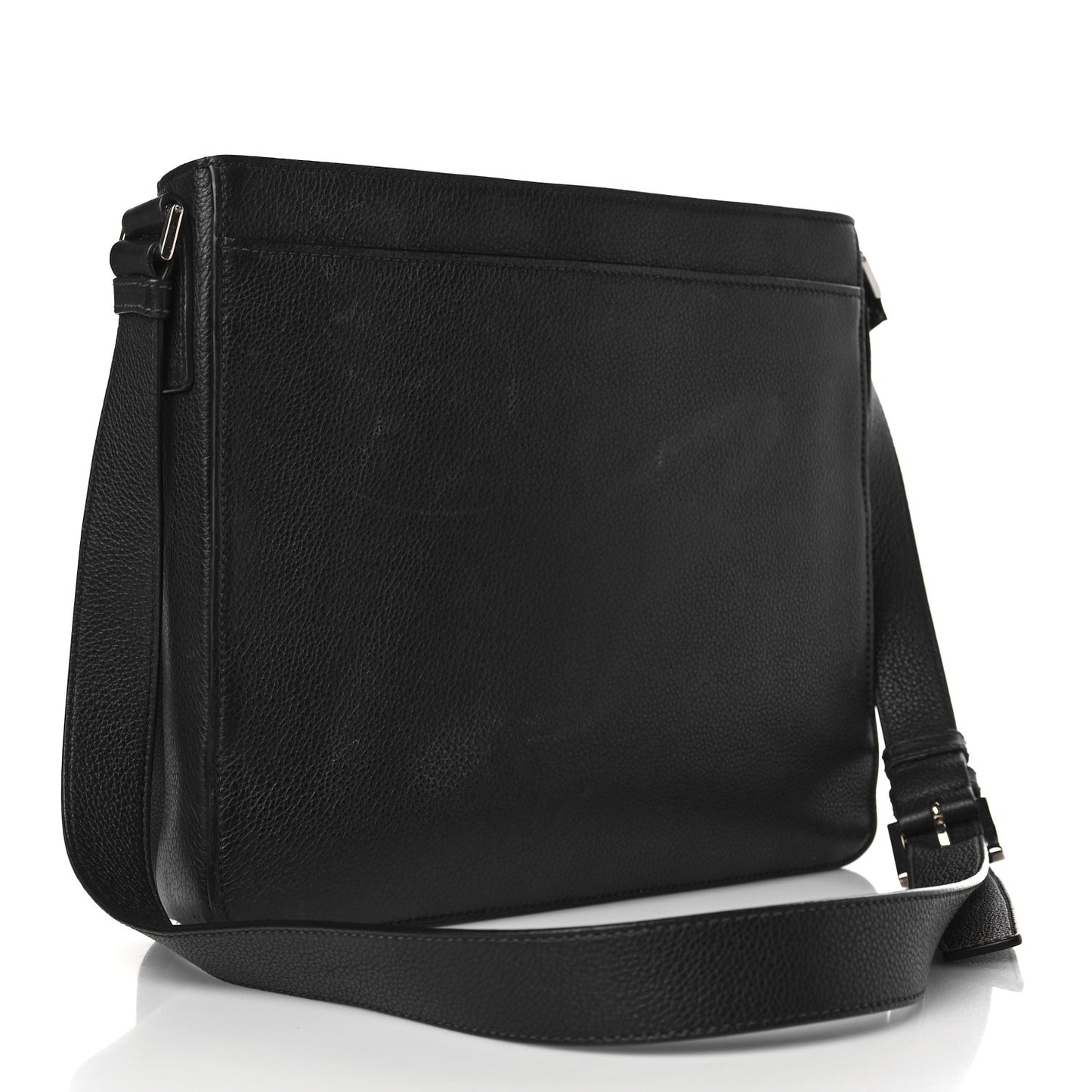 Vitello Daino Flat Messenger Bag Black