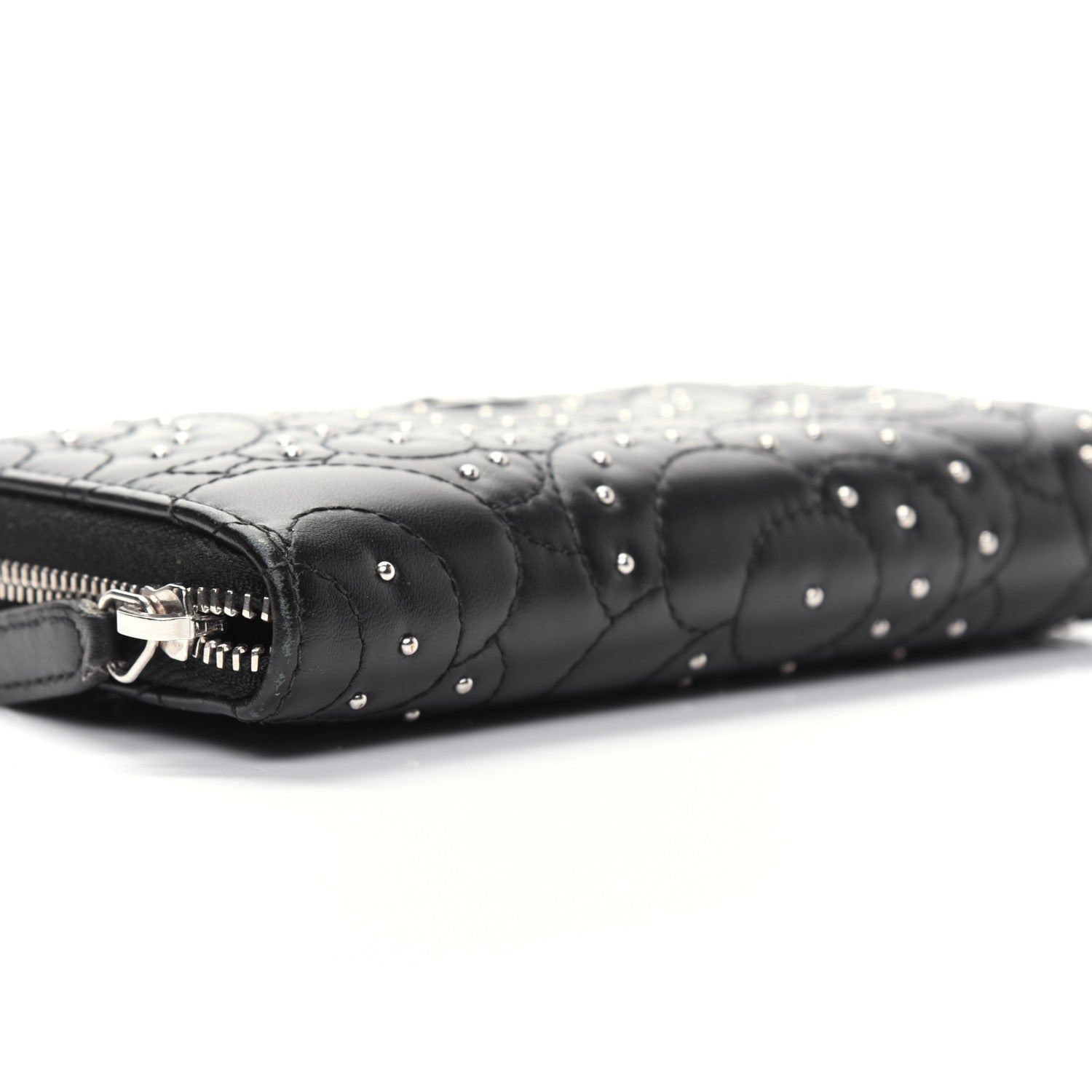 Chanel Lambskin Camellia Studded Large Gusset Zip Around Wallet Black 6 of 15