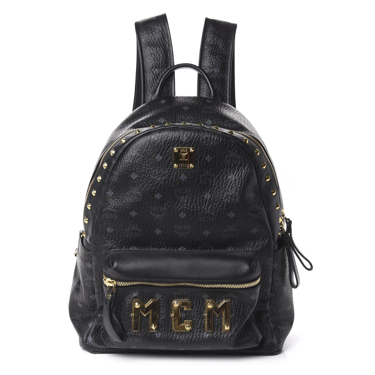 MCM Visetos Studded Medium Stark M Logo Collection Backpack Black 1 of 8