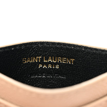 Saint Laurent Grain De Poudre Matelasse Chevron Monogram Credit Card Case Dark Beige 6 of 7