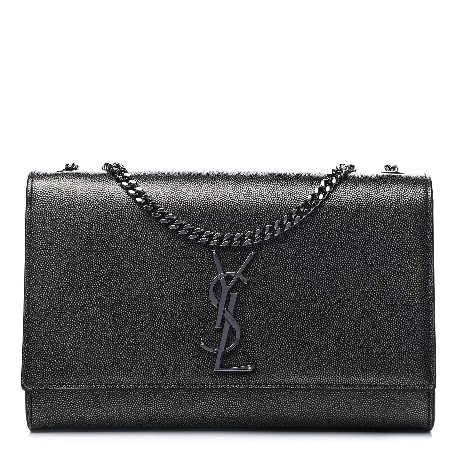 Saint Laurent Metallic Grain De Poudre Medium Classic Monogram Kate Satchel Dark Lead 1 of 5