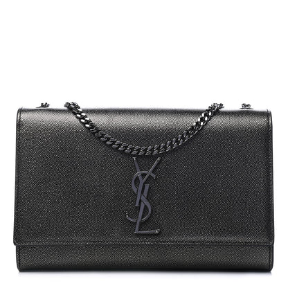 Saint Laurent Metallic Grain De Poudre Medium Classic Monogram Kate Satchel Dark Lead 1 of 5
