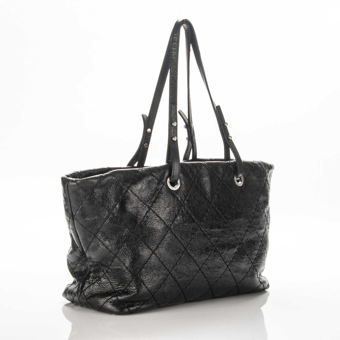 Glazed Calfskin Large On The Road Tote Black