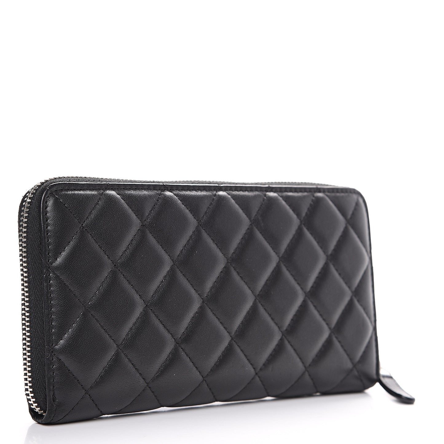 Lambskin Quilted Large Gusset Zip Around Wallet Black