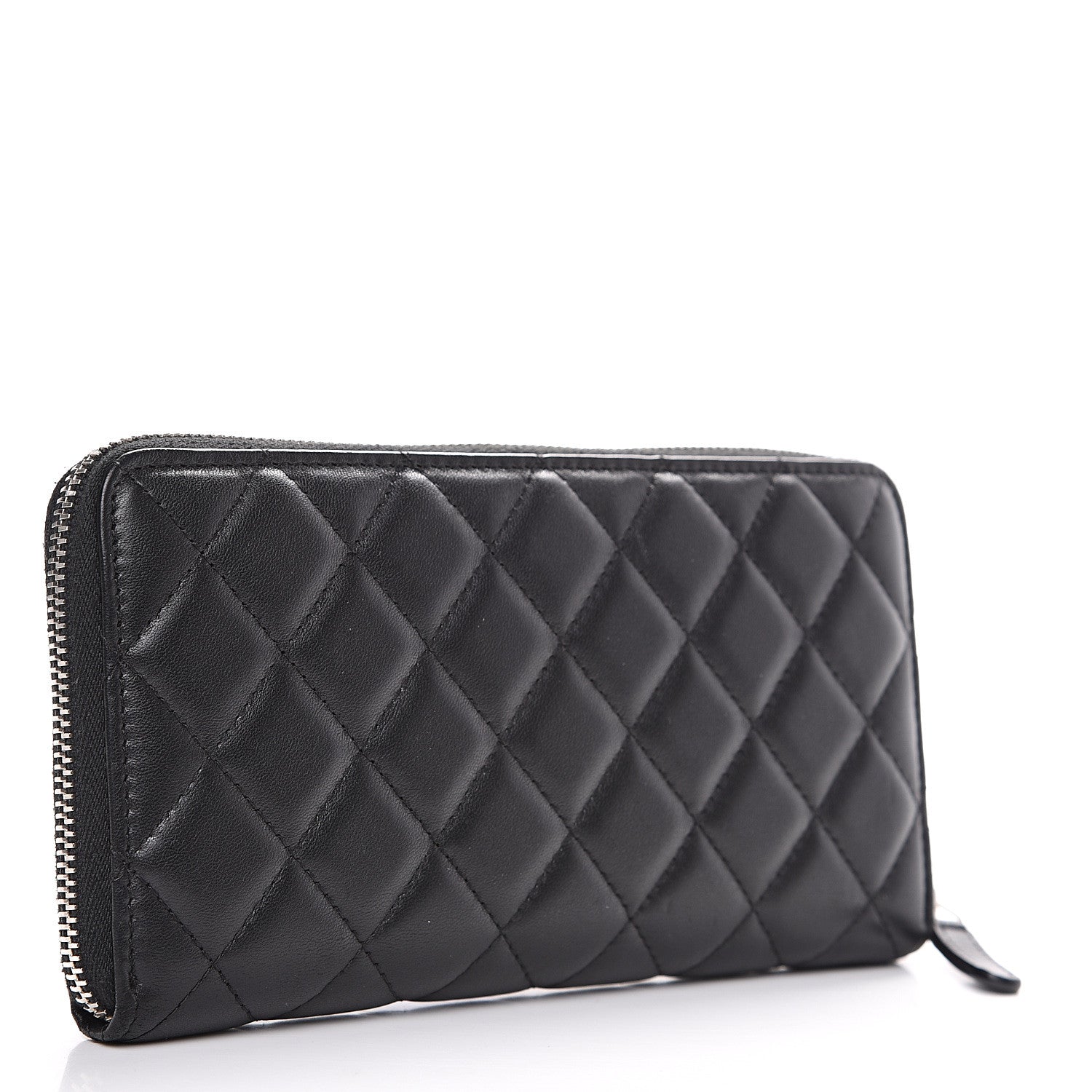 Chanel Lambskin Quilted Large Gusset Zip Around Wallet Black 2 of 10