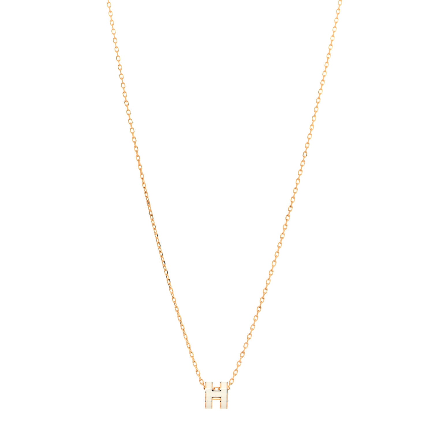 Hermes Lacquered Gold Mini Pop H Pendant Necklace White 1 of 4