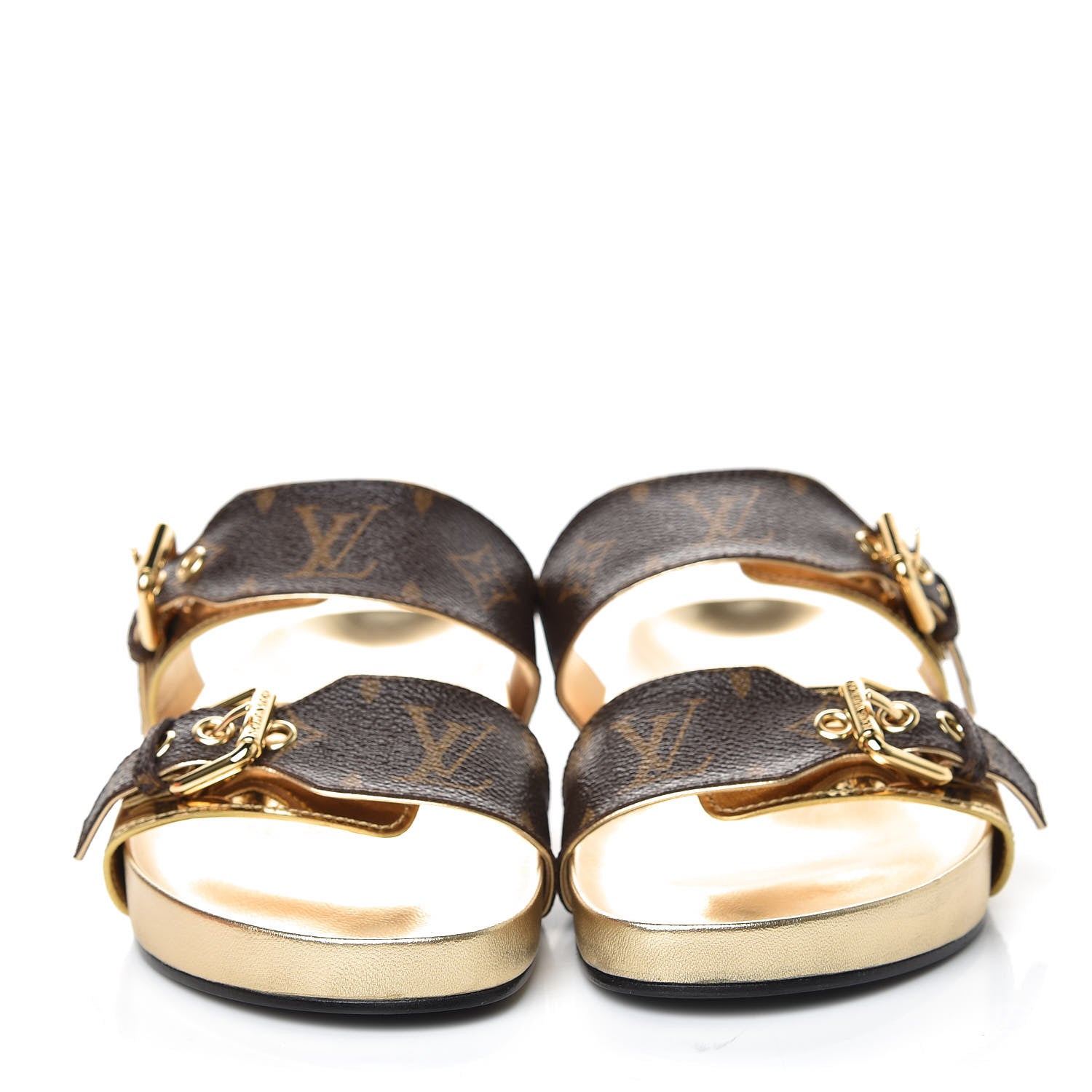 Louis Vuitton Patent Calfskin Monogram Bom Dia Mule Sandals 38 Gold 2 of 10