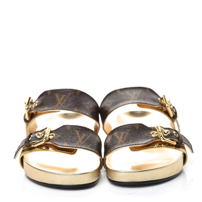 Louis Vuitton Patent Calfskin Monogram Bom Dia Mule Sandals 38 Gold 2 of 10