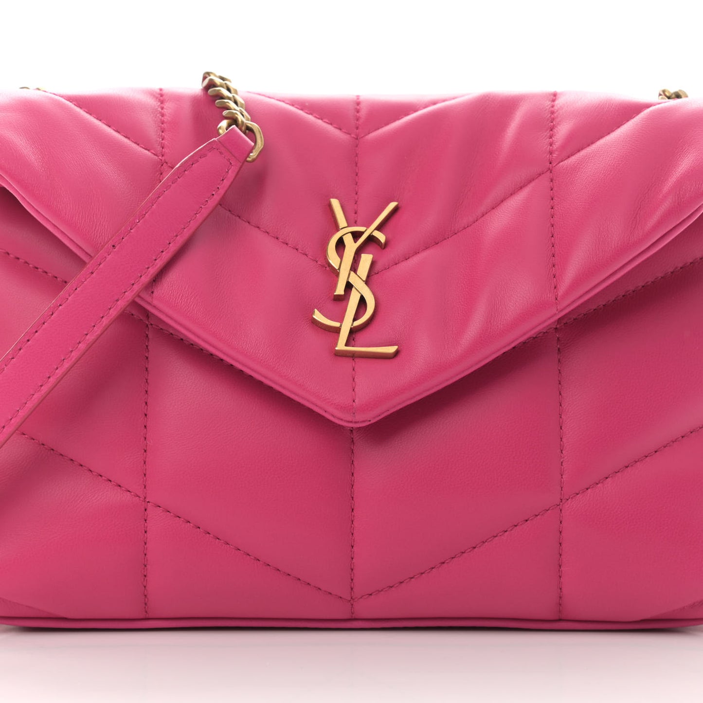 Lambskin Quilted Toy Loulou Puffer Monogram Chain Satchel Bubblegum