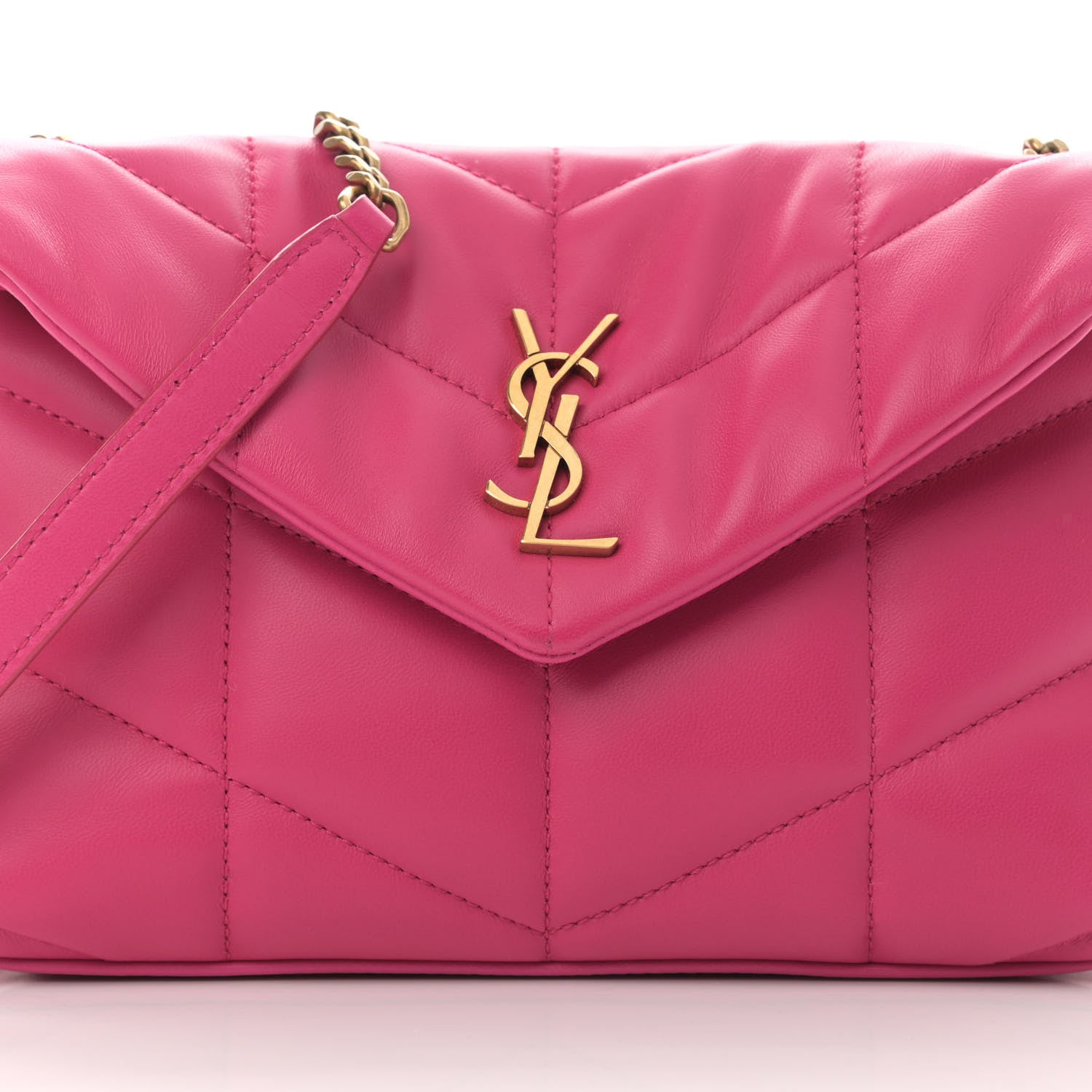 Saint Laurent Lambskin Quilted Toy Loulou Puffer Monogram Chain Satchel Bubblegum 8 of 14