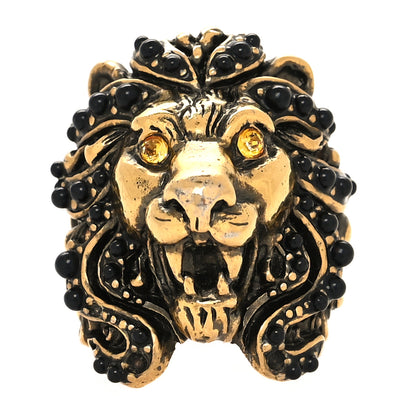 Gucci Metal Crystal Lion Head Ring 49 5 Aged Gold 1 of 4