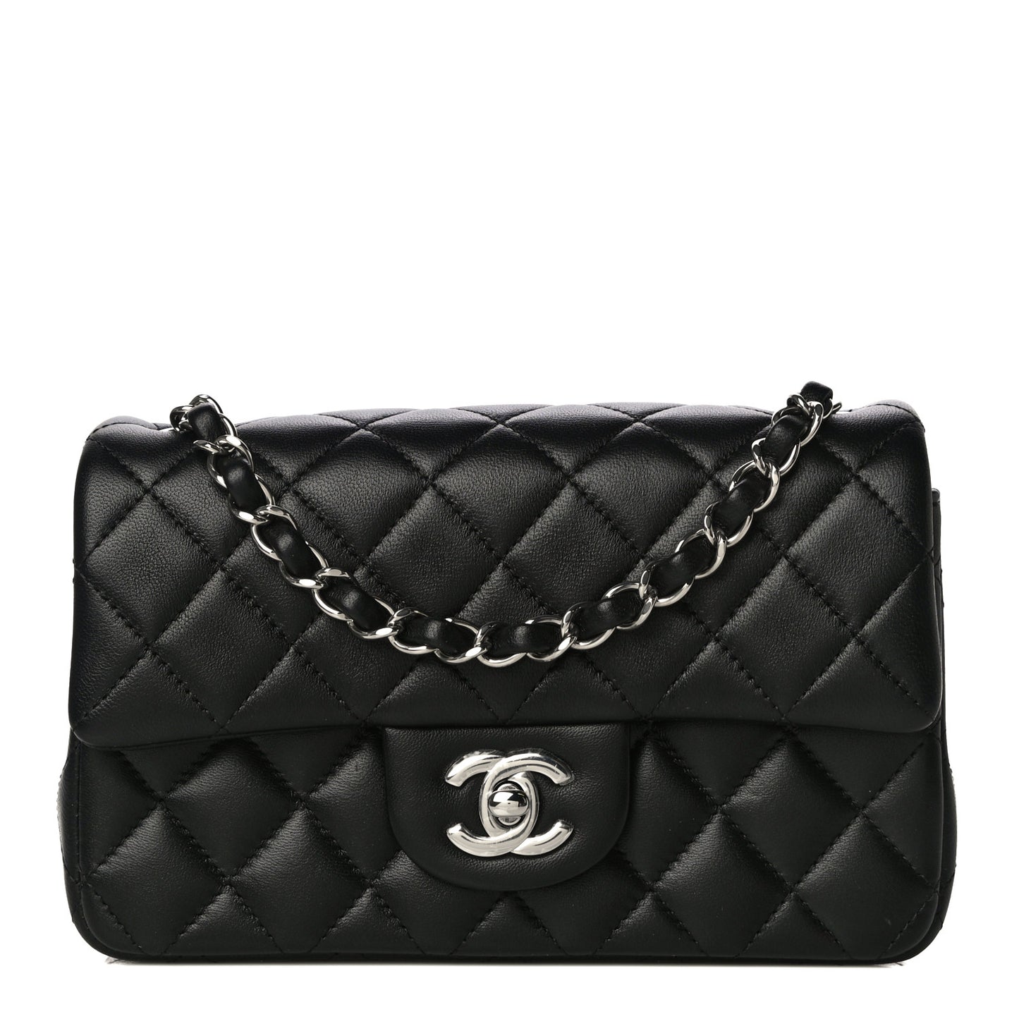 Lambskin Quilted Mini Rectangular Flap Black