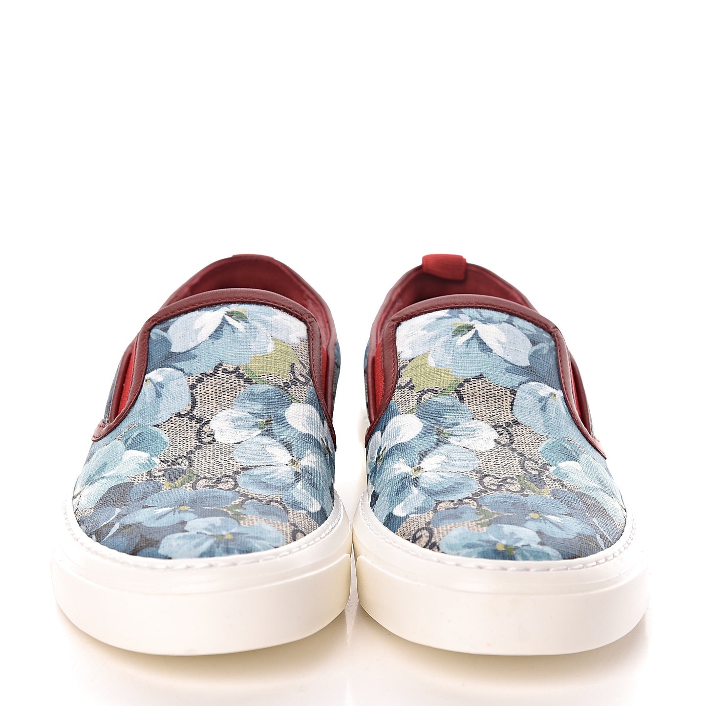 GG Supreme Monogram Blooms Womens Slip On Sneakers 38 Beige Blue Navy Red