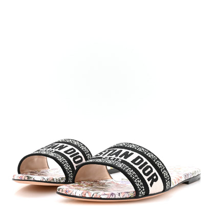 Christian Dior Canvas Embroidered D-Floral Dway Mules Slide Sandals 39.5 Off White Multicolor 4 of 9