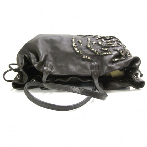 Valentino Garavani Nappa Leather Crystal Rose Glam Tote Gray 7 of 13
