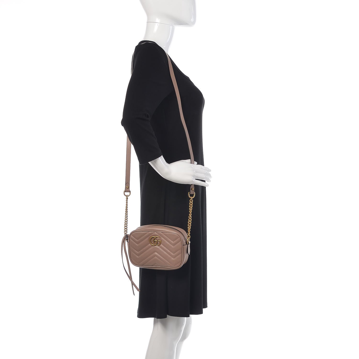 Gucci Calfskin Matelasse Mini GG Marmont Chain Shoulder Bag Porcelain Rose 2 of 10