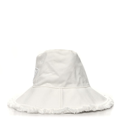 Prada Drill Nylon Triangle Logo Embroidered Womens Wide Brim Hat M White 6 of 8