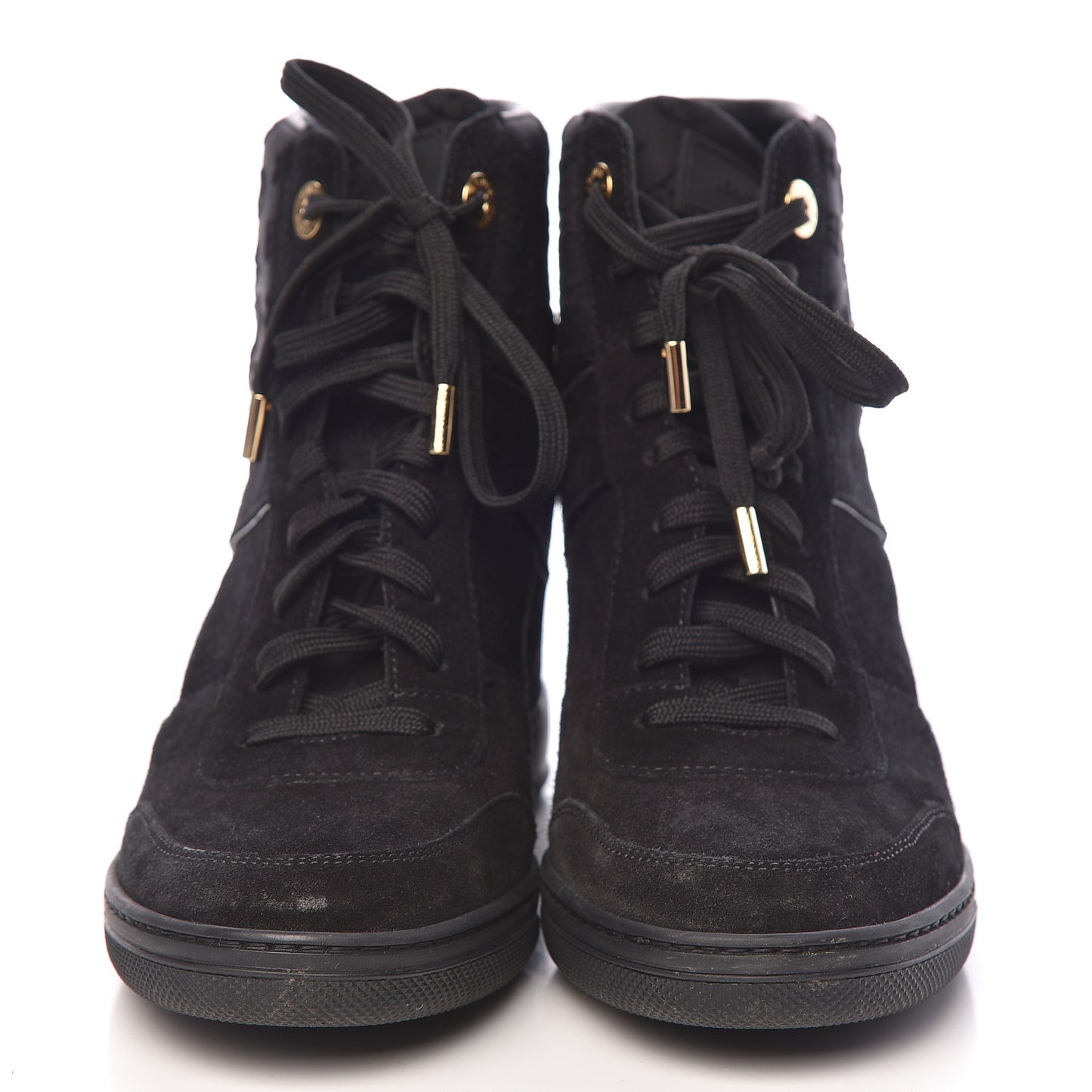 Calfskin Suede Monogram Cliff Top Wedge Sneakers 38.5 Black