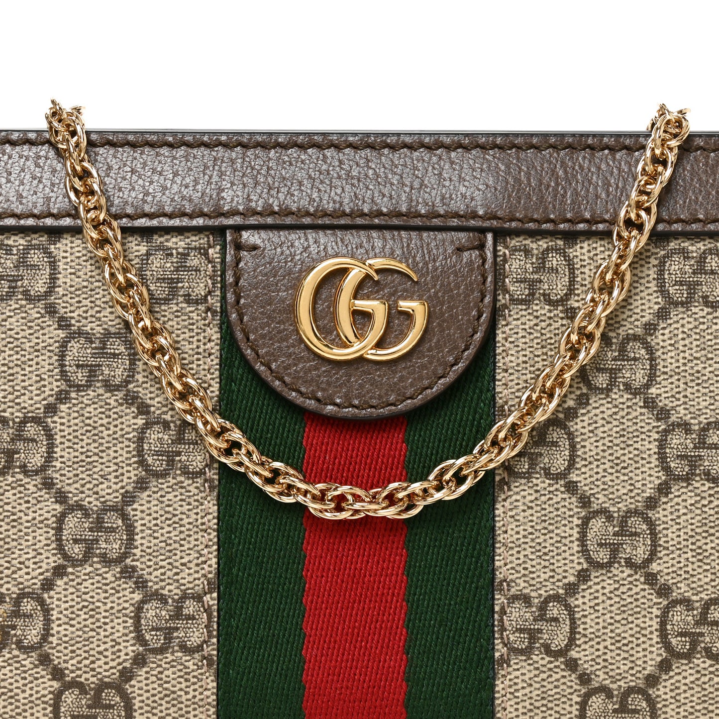 GG Supreme Monogram Textured Dollar Calfskin Web Mini Ophidia Chain Shoulder Bag Beige Ebony New Acero