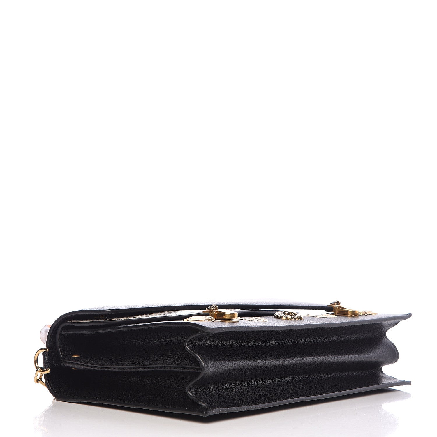 Gucci Calfskin Snakeskin Studded Medium Ottilia Top Handle Bag Black 4 of 13