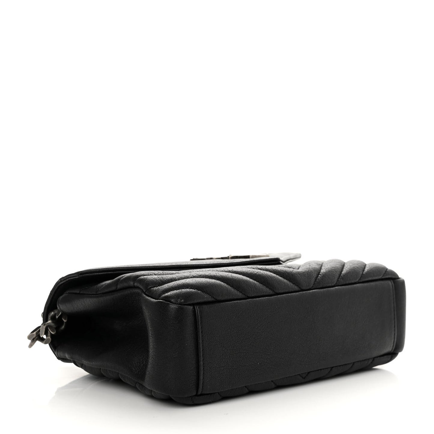 Sheepskin Matelasse Chevron Monogram Medium College Bag Black