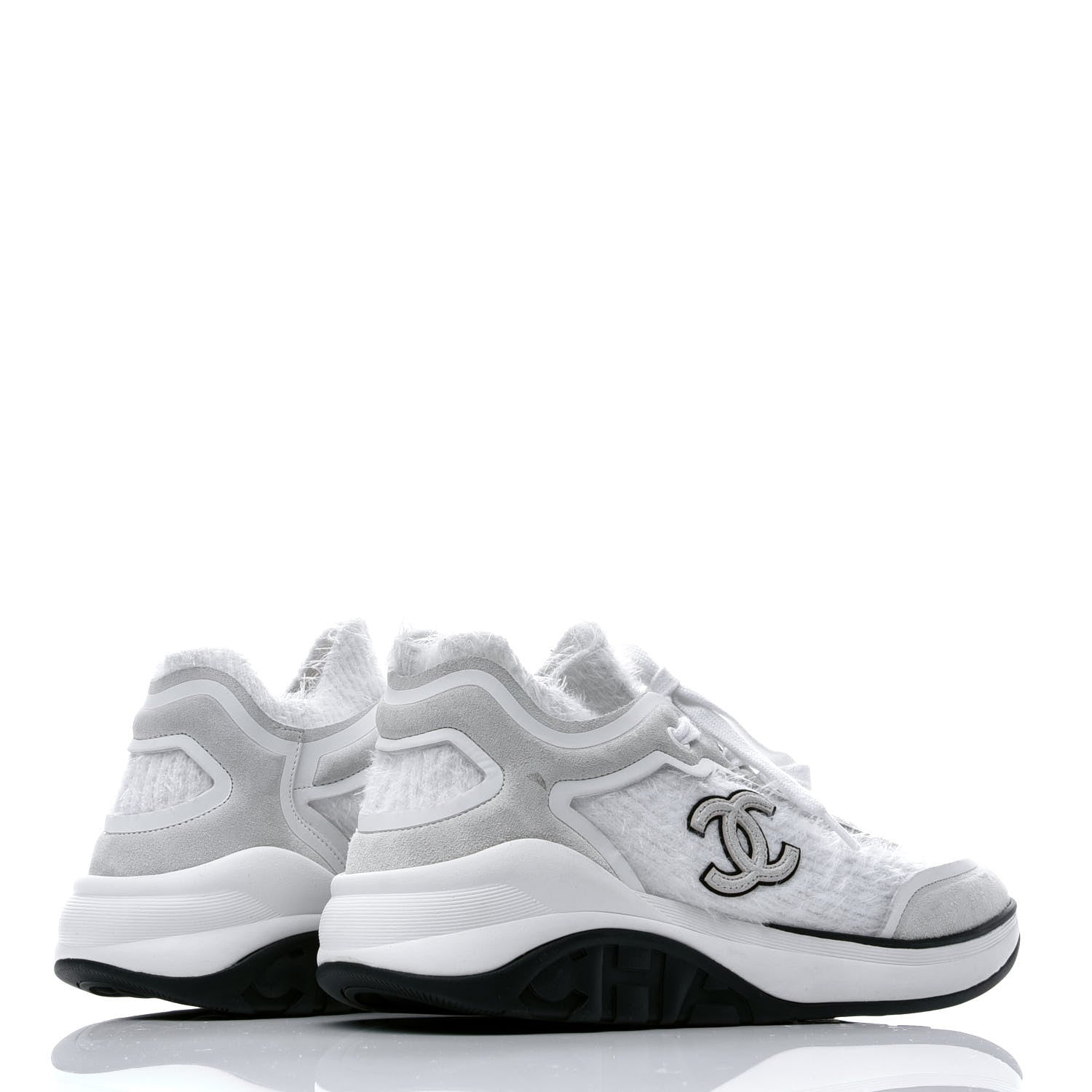 Chanel Wool Suede Calfskin CC Sneakers 36 White 4 of 7