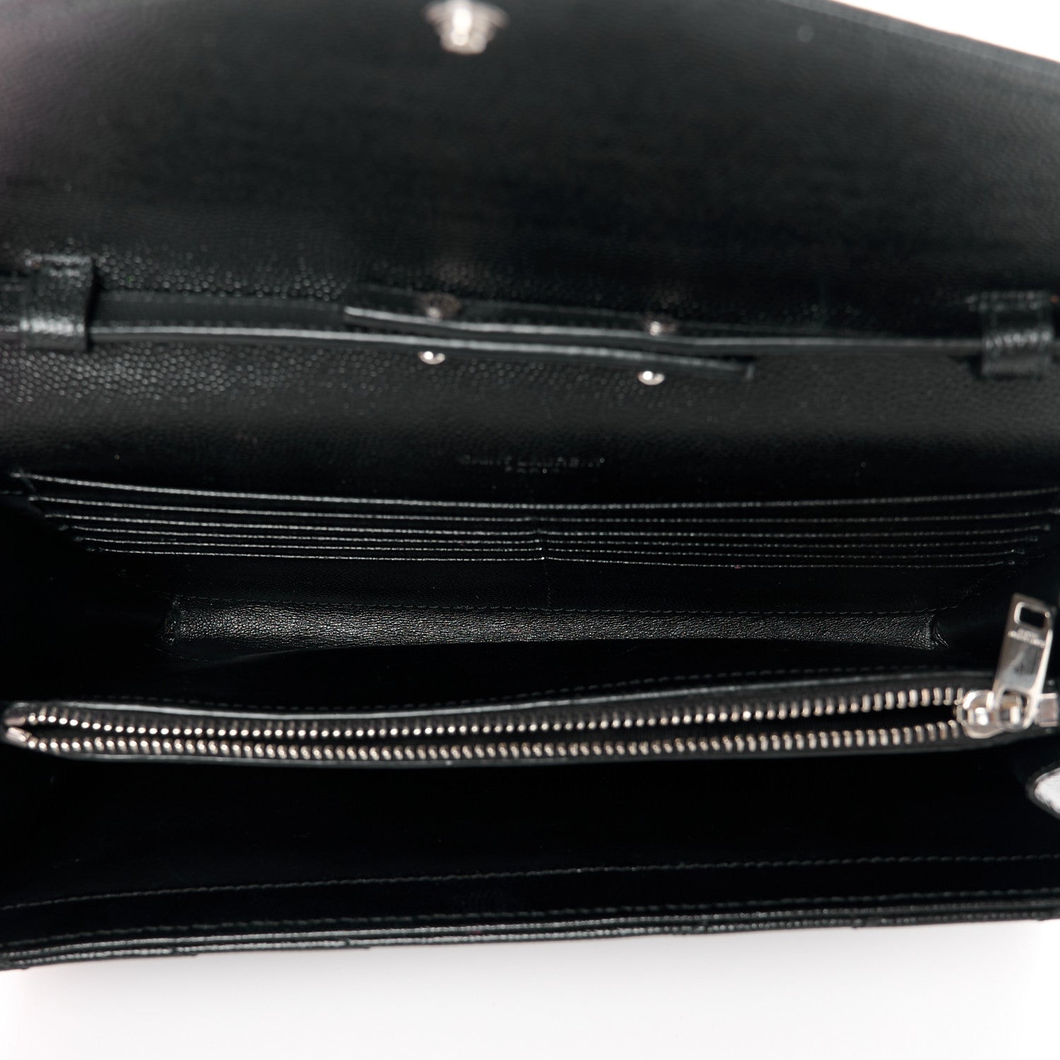 Saint Laurent Grain De Poudre Matelasse Chevron Monogram Chain Wallet Black 5 of 10