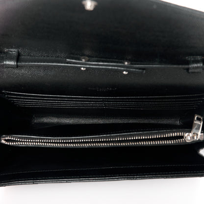 Saint Laurent Grain De Poudre Matelasse Chevron Monogram Chain Wallet Black 5 of 10