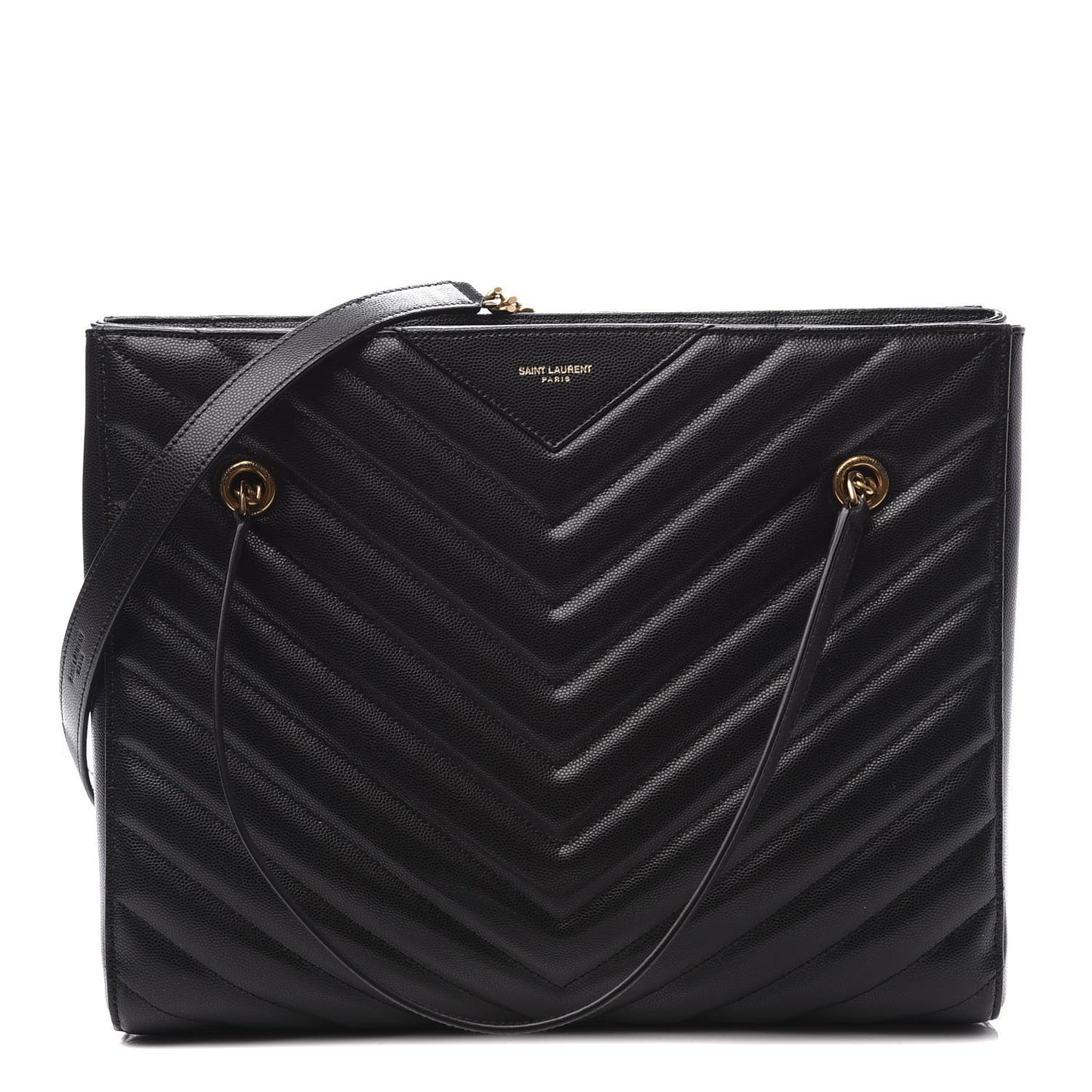 Grain De Poudre Matelasse Chevron Medium Tribeca Shopping Bag Black