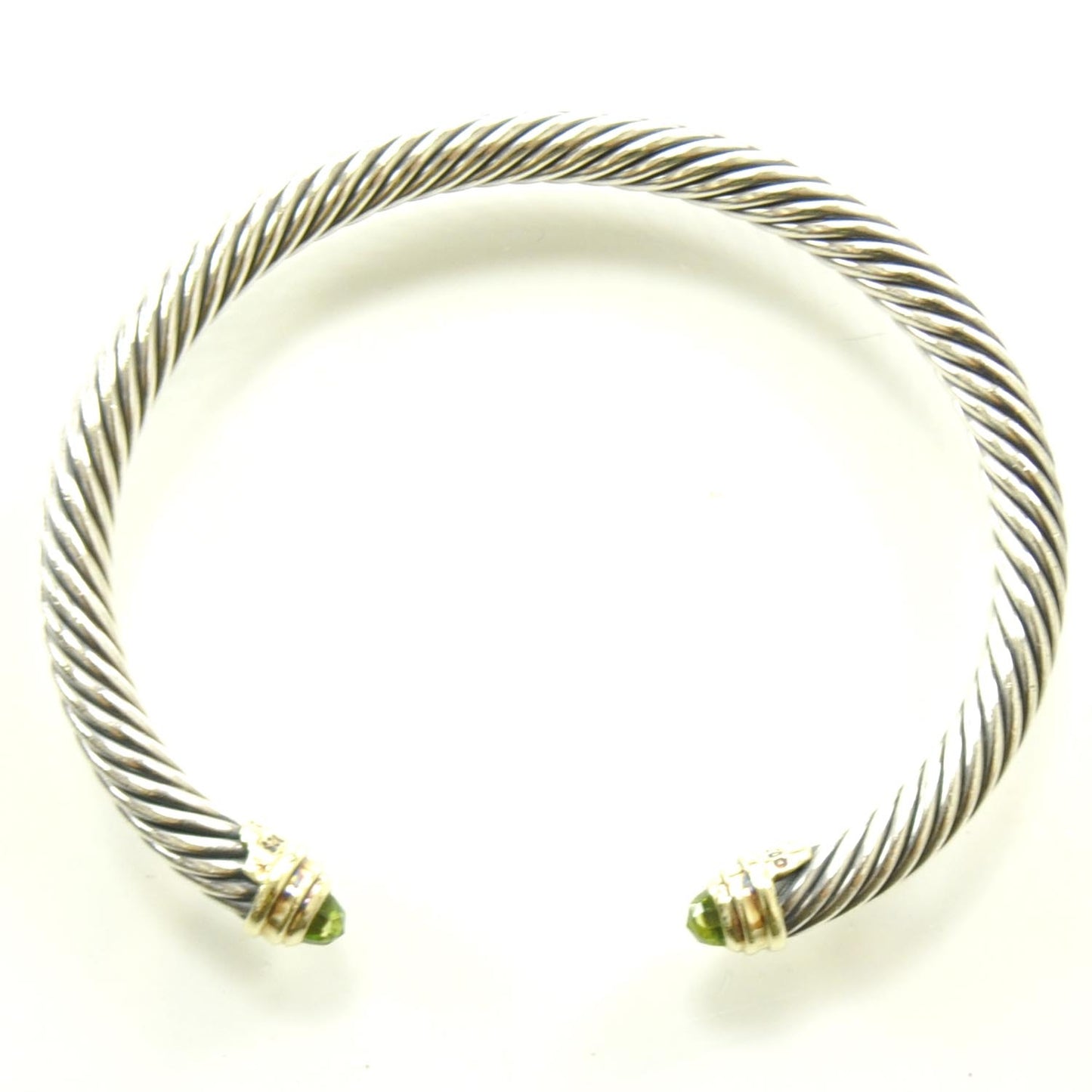 Sterling Silver and 14k Gold Peridot Cable Cuff
