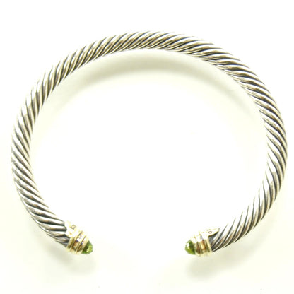 David Yurman Sterling Silver and 14k Gold Peridot Cable Cuff 4 of 7
