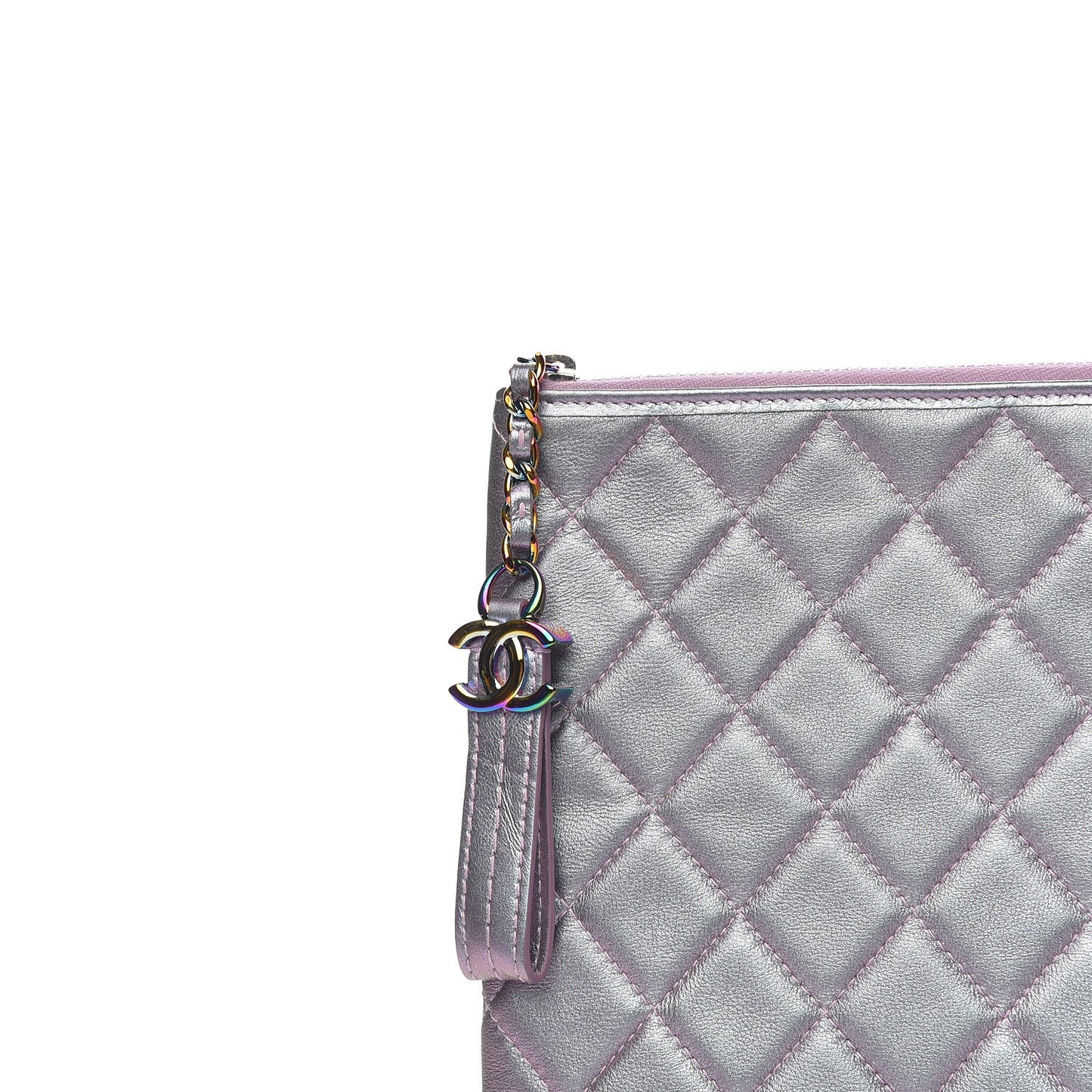 Iridescent Lambskin Quilted Large Gabrielle Cosmetic Case Light Purple