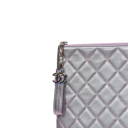 Chanel Iridescent Lambskin Quilted Large Gabrielle Cosmetic Case Light Purple 10 of 10