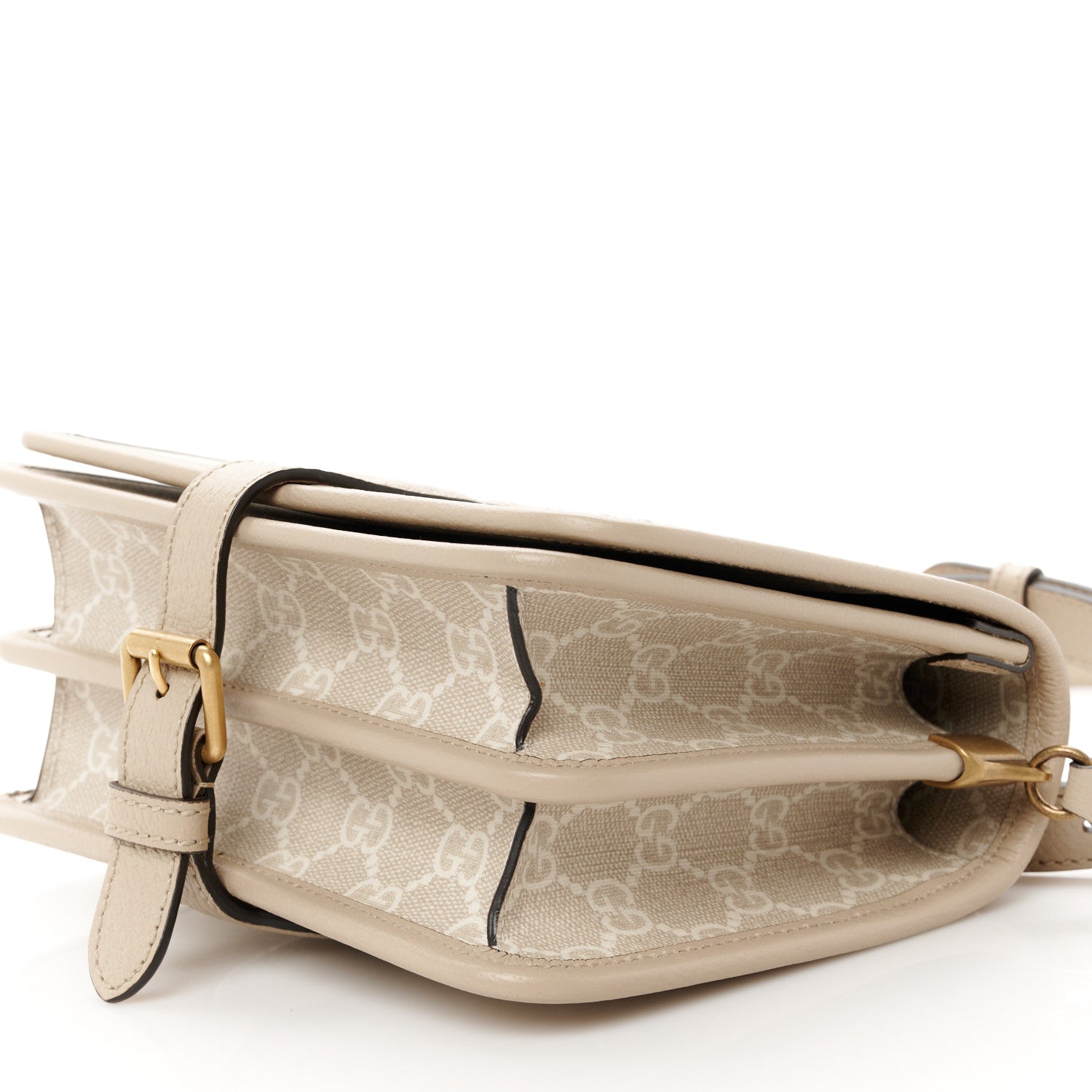 Gucci GG Supreme Monogram Textured Dollar Calfskin Mini Retro Interlocking G Flap Shoulder Bag Beige Mystic White Oatmeal 11 of 12