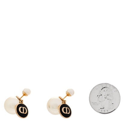 Christian Dior CHRISTIAN DIOR Pearl Logo Tribal Earrings Gold Black 2 of 6