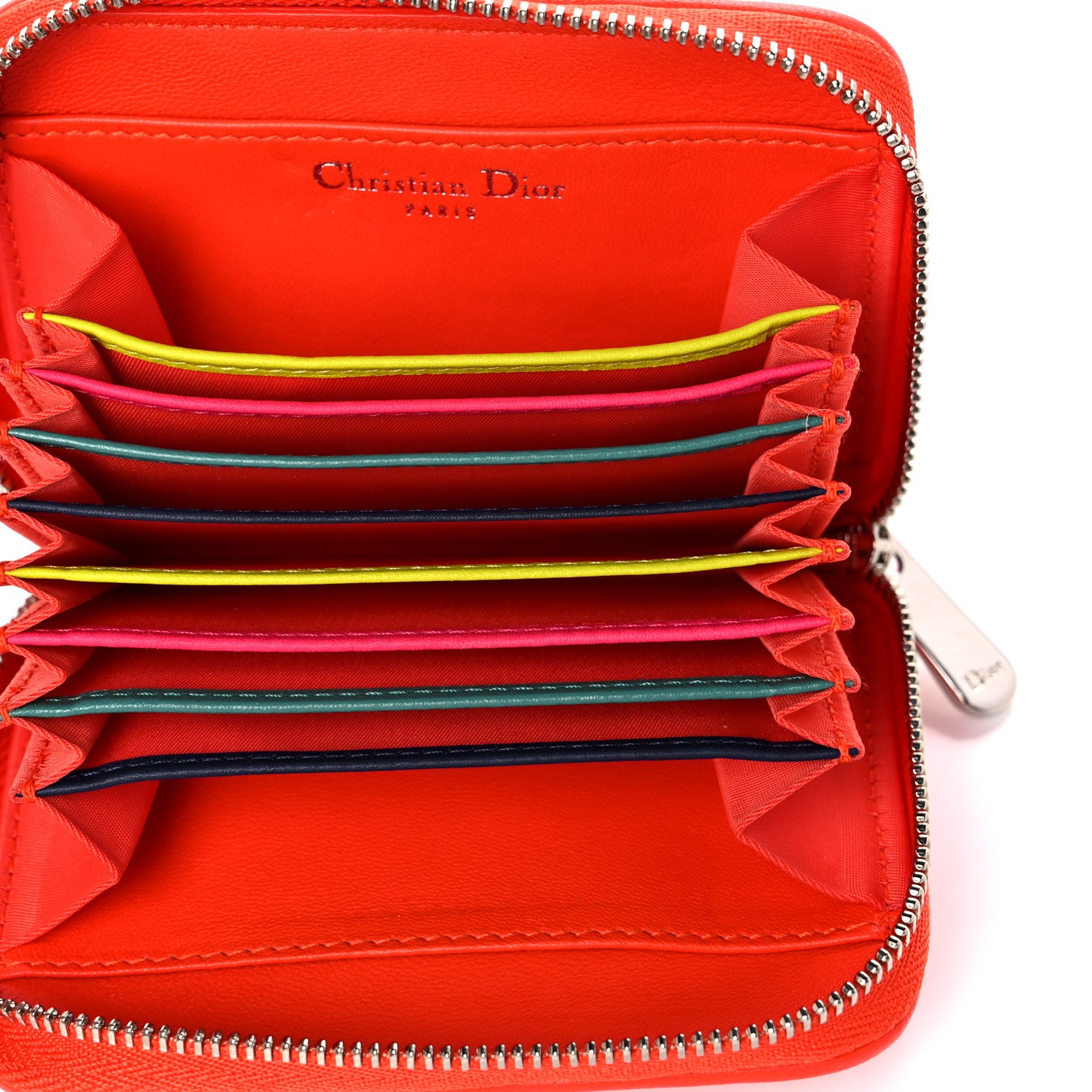 Christian Dior Lambskin Cannage Mini Lady Dior Zip Portemonnaie Orange 5 of 7
