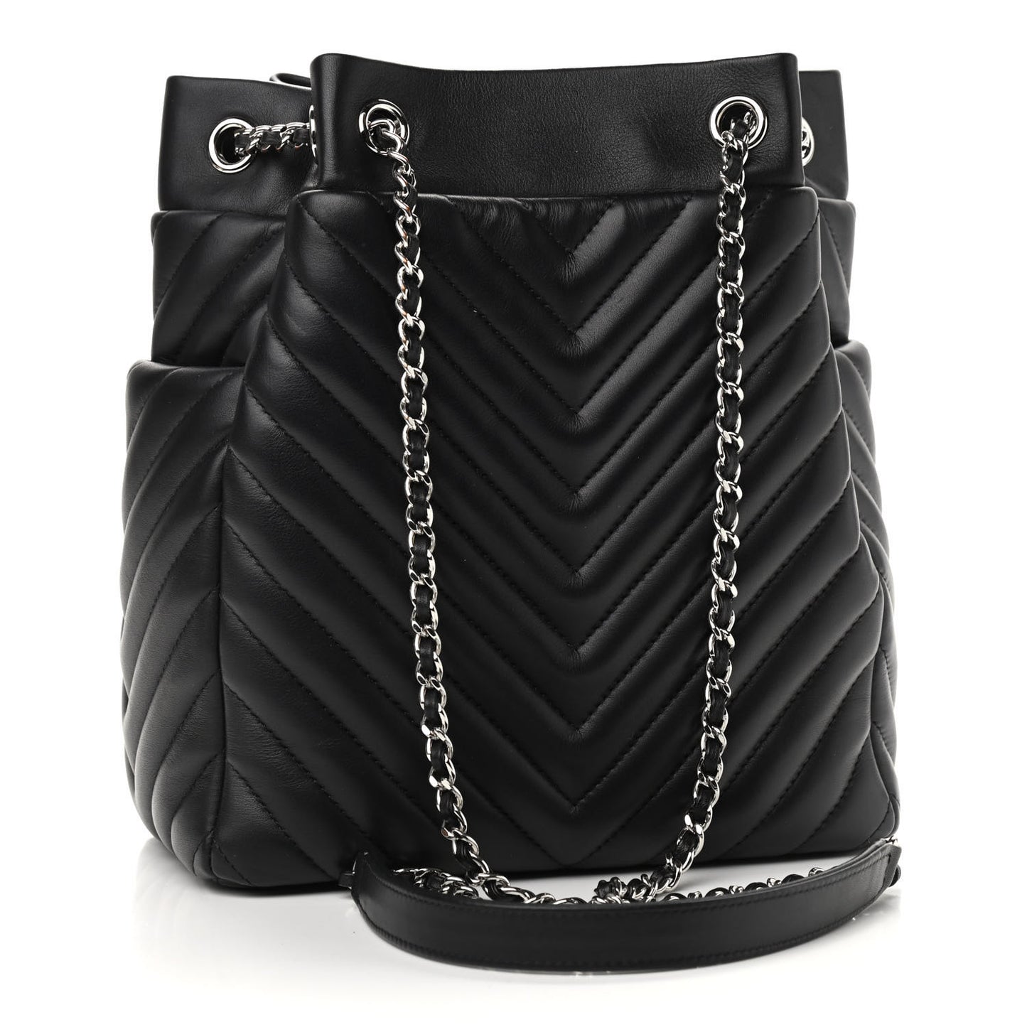 Lambskin Chevron Small Urban Spirit Drawstring Bag Black