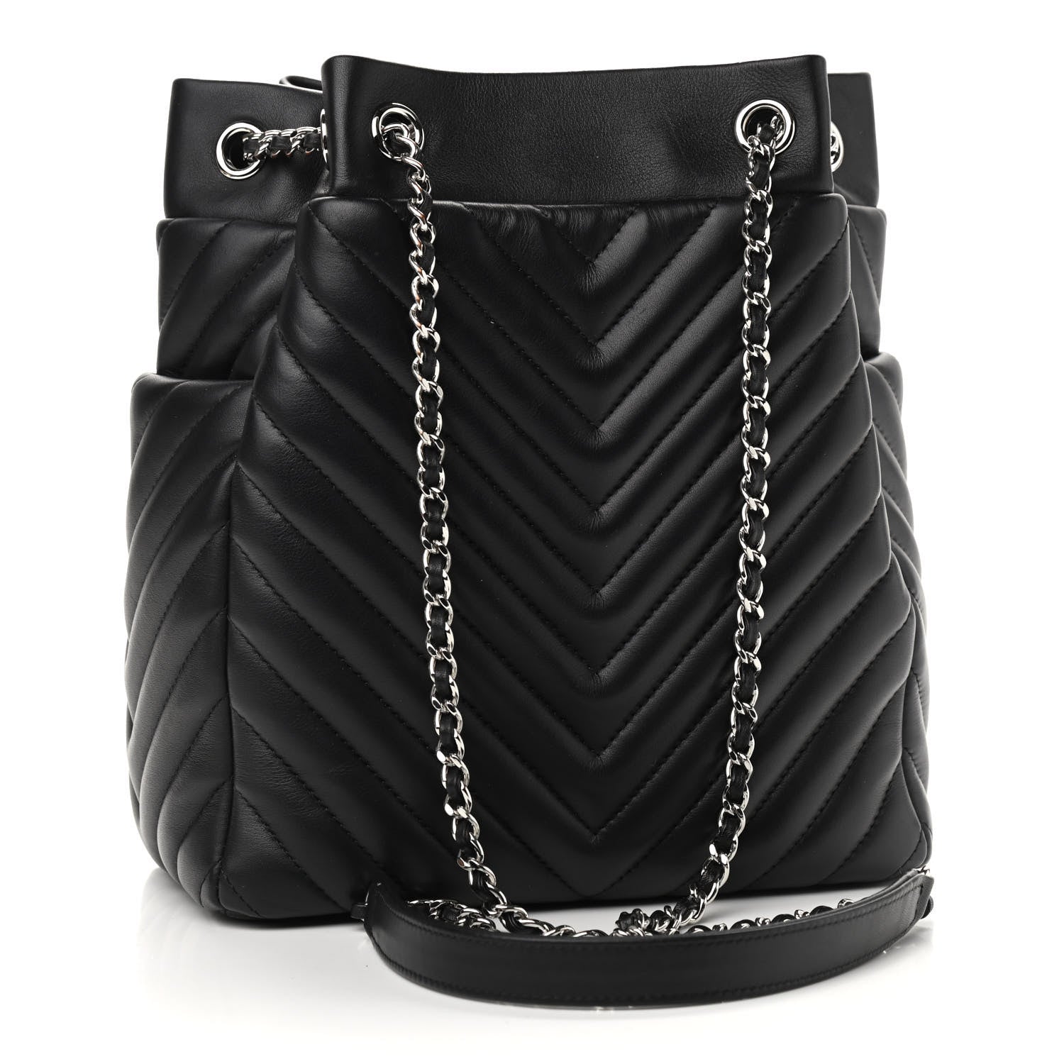 Chanel Lambskin Chevron Small Urban Spirit Drawstring Bag Black 3 of 9
