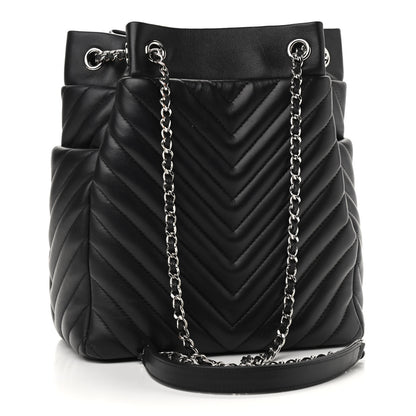 Chanel Lambskin Chevron Small Urban Spirit Drawstring Bag Black 3 of 9