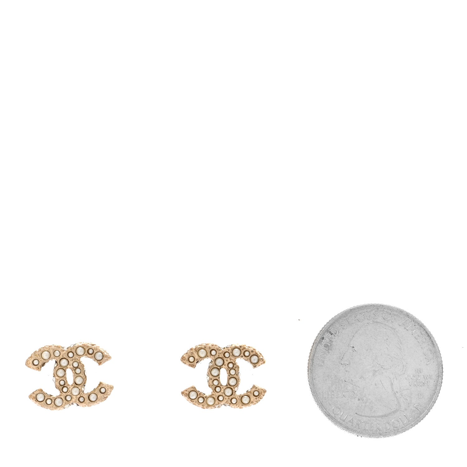 Chanel Metal Graduated Pearl Crystal CC Earrings Light Gold 2 of 5