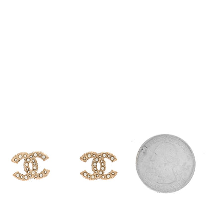 Chanel Metal Graduated Pearl Crystal CC Earrings Light Gold 2 of 5