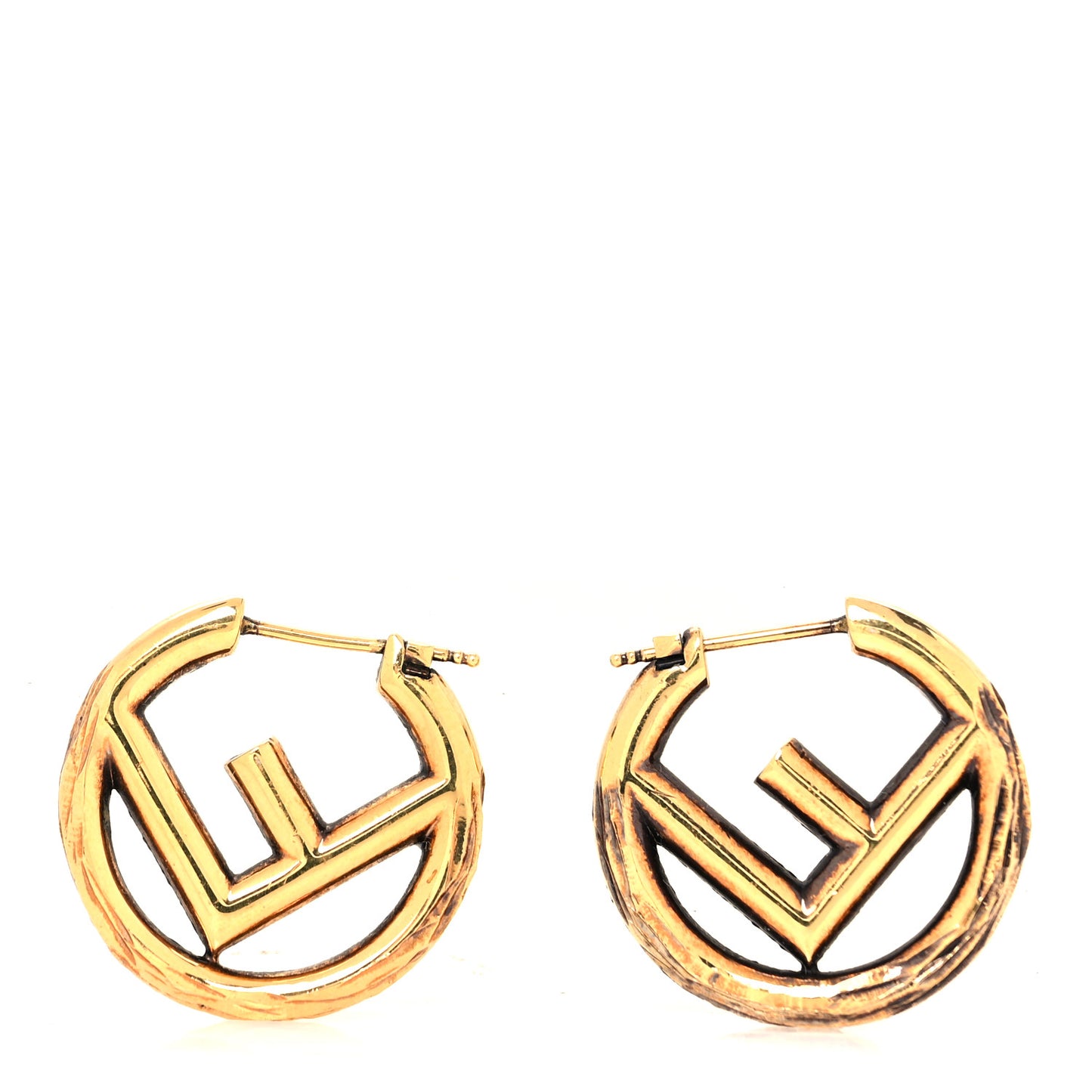 Metal FF Hoop Earrings Gold