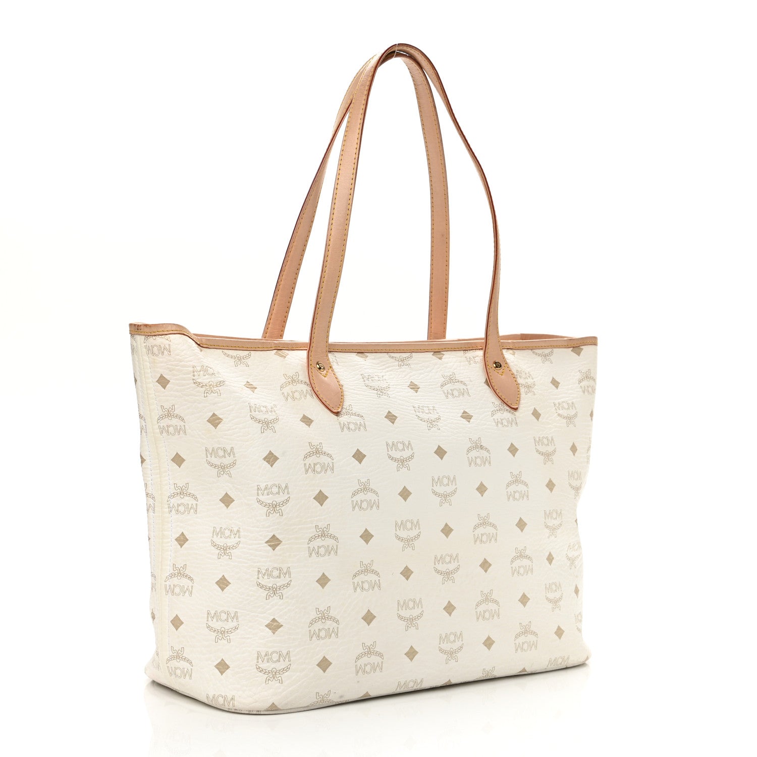 MCM Visetos Striped Shopper Tote White 3 of 18