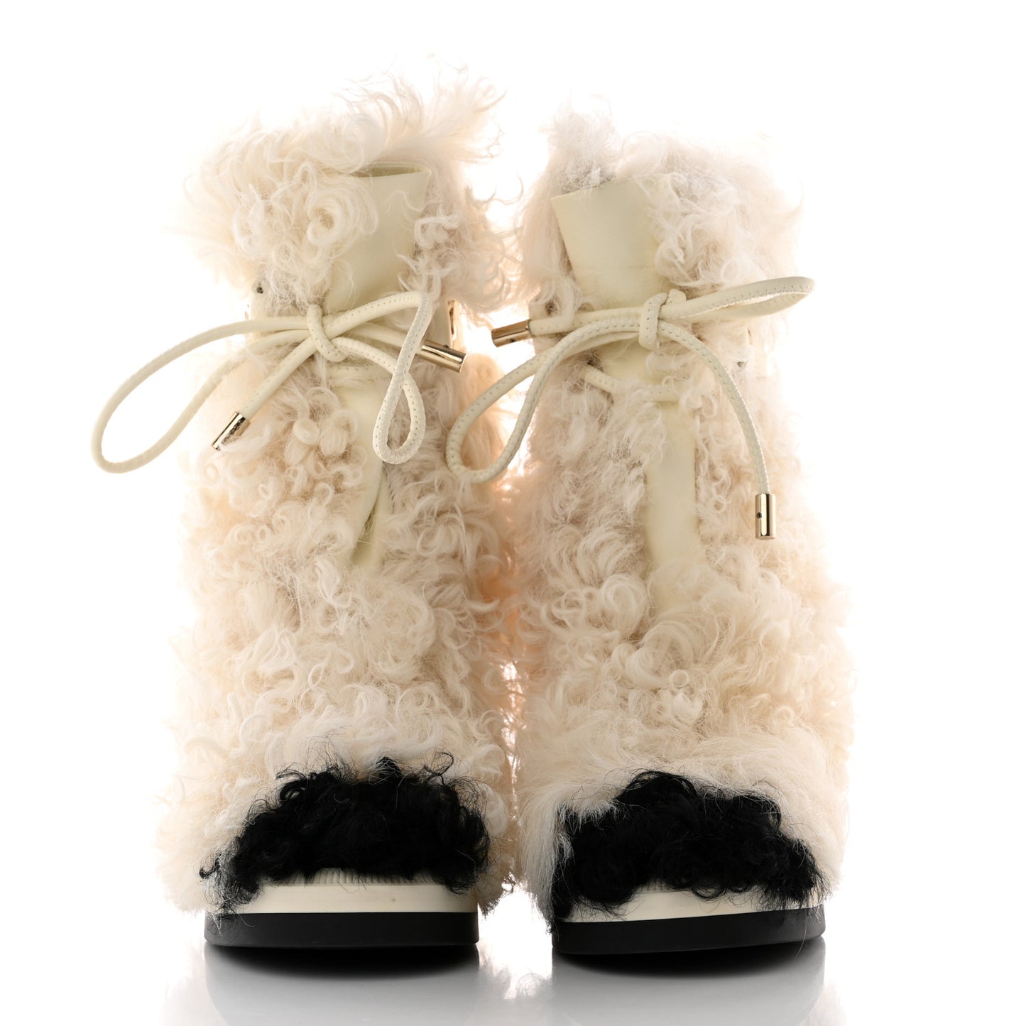 Shearling Sheepskin High Boots 35.5 Ivory Black