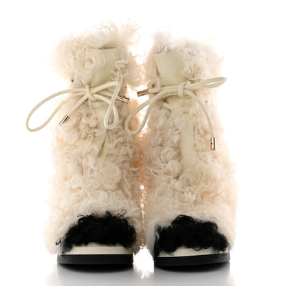 Chanel Shearling Sheepskin High Boots 35.5 Ivory Black 2 of 15