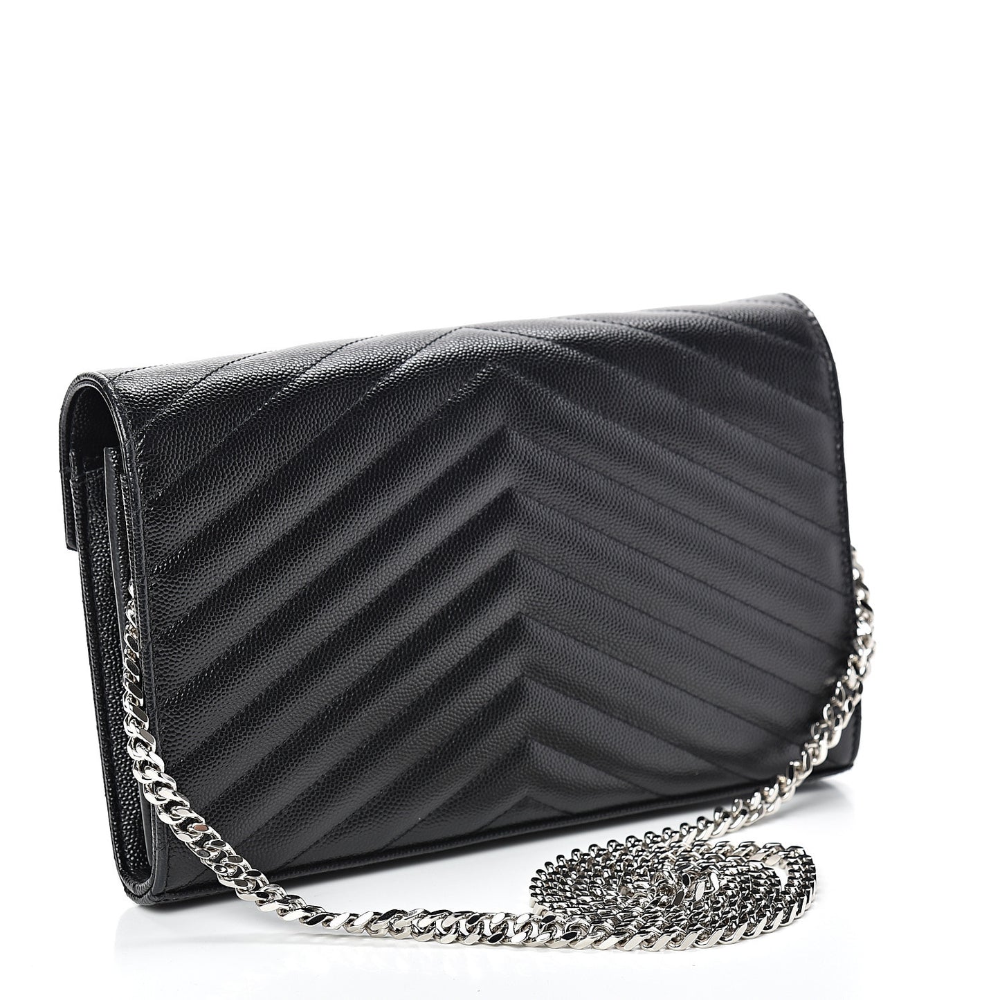 Grain De Poudre Matelasse Chevron Monogram Chain Wallet Black