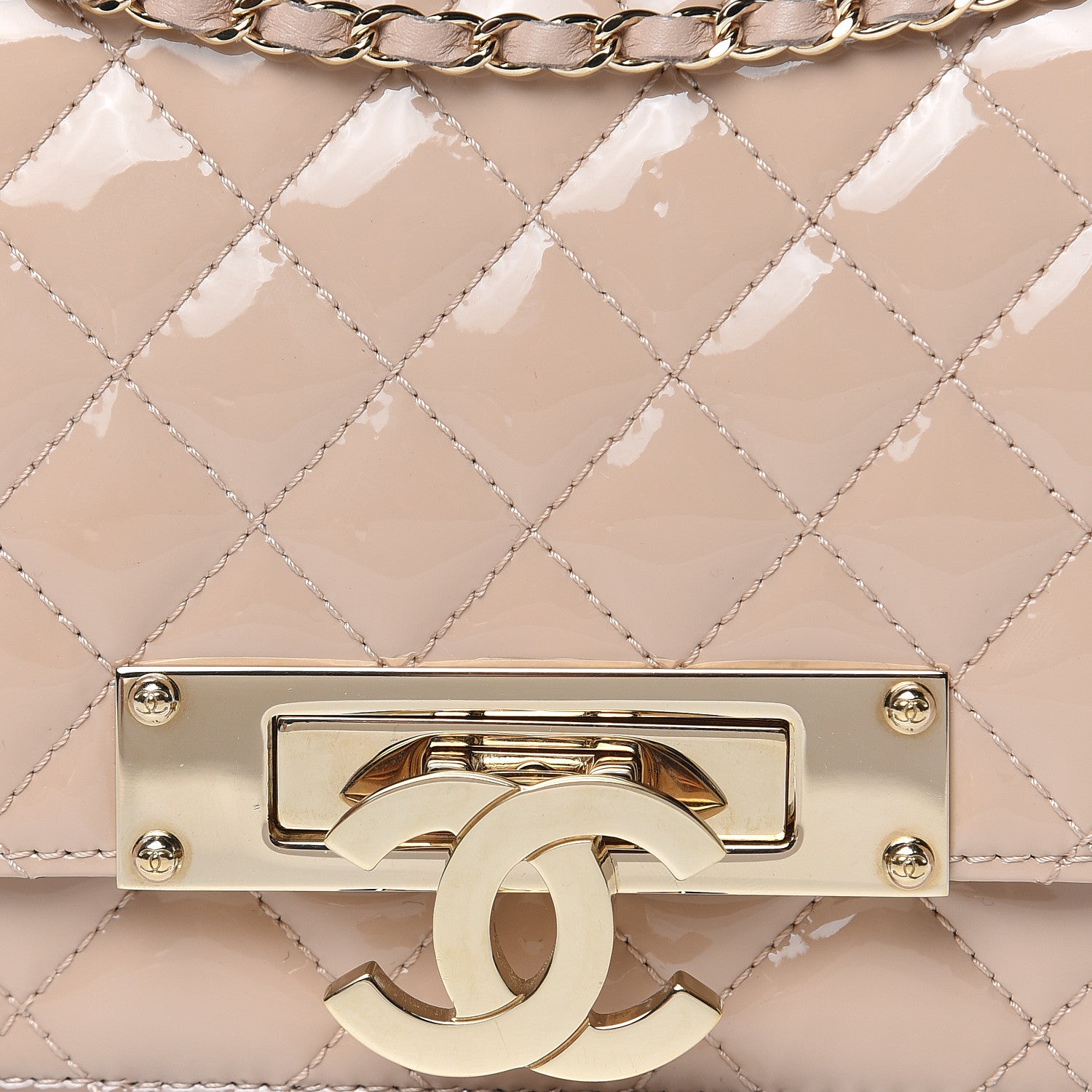 Chanel Patent Quilted Golden Class Clutch With Chain Light Beige 13 of 14