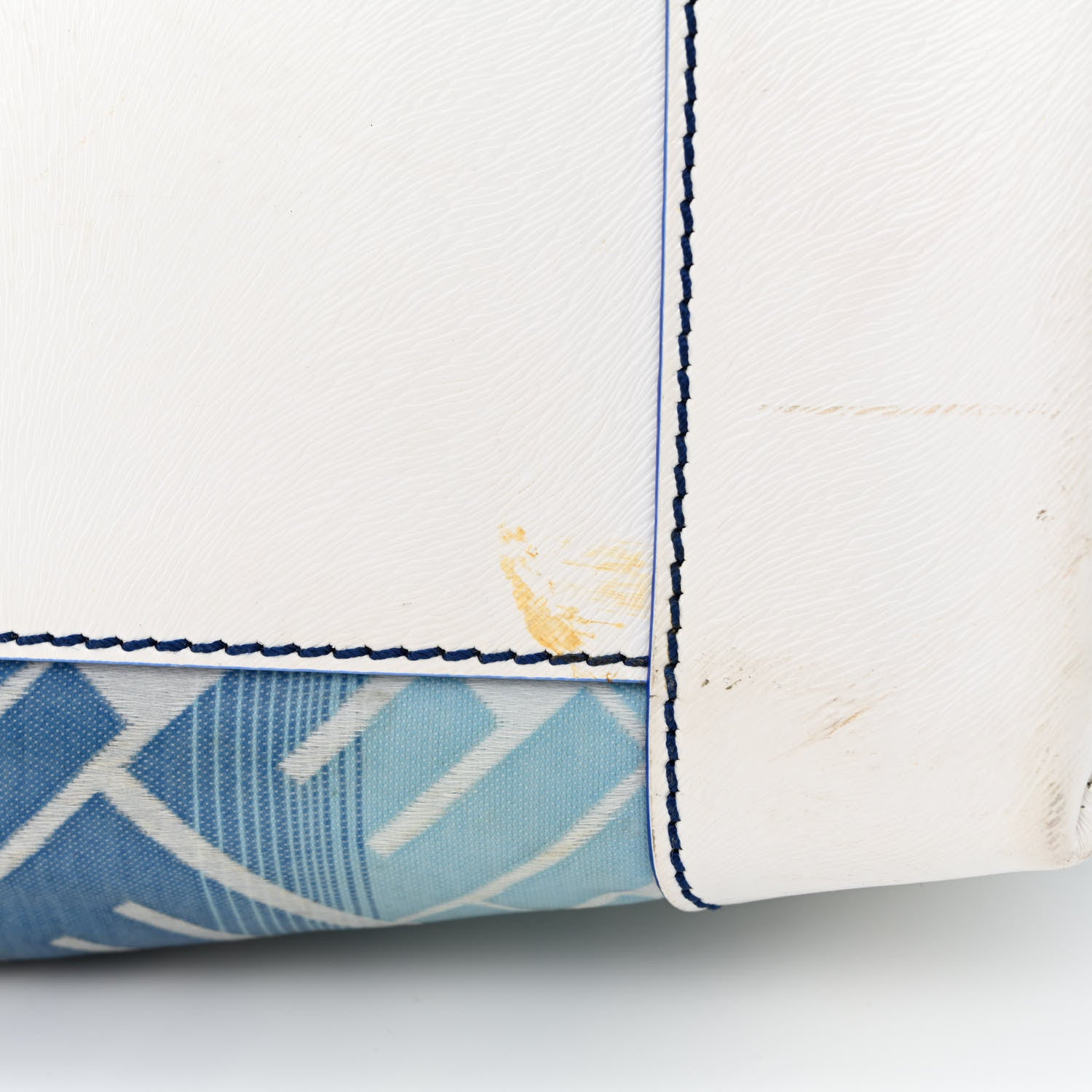 Fendi Calfskin Canvas Basket Sea Medium Tote White Blue 13 of 26