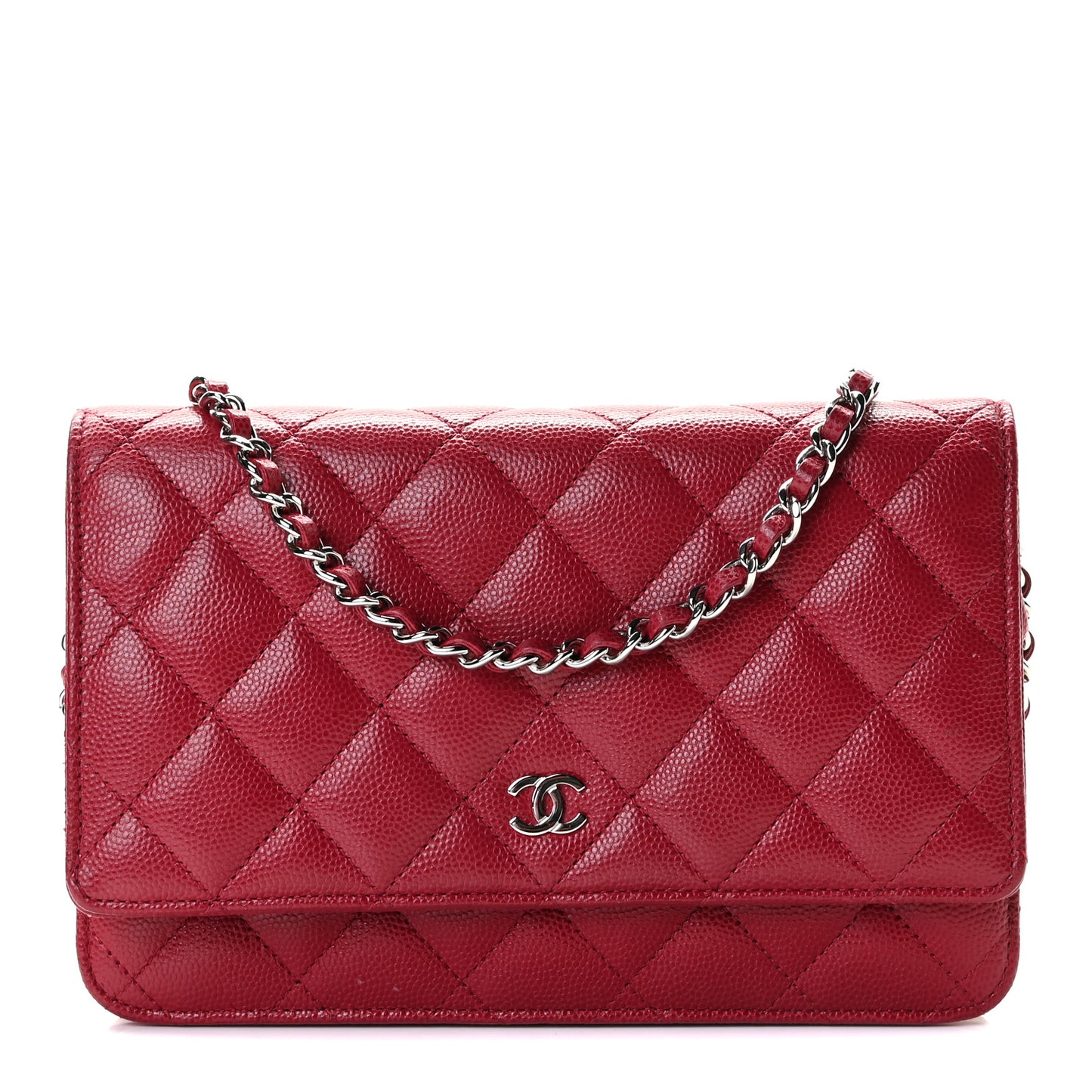 Caviar Quilted Wallet On Chain WOC Dark Red