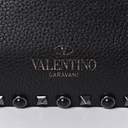 Valentino Garavani Pebbled Calfskin Onyx Medium Guitar Strap Rockstud Rolling Flap Saddle Bag Black 8 of 18